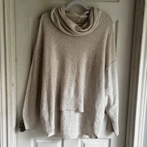 American Eagle Women Beige Cowl Neck Oversized‎ Cozy Sweater Top Size L